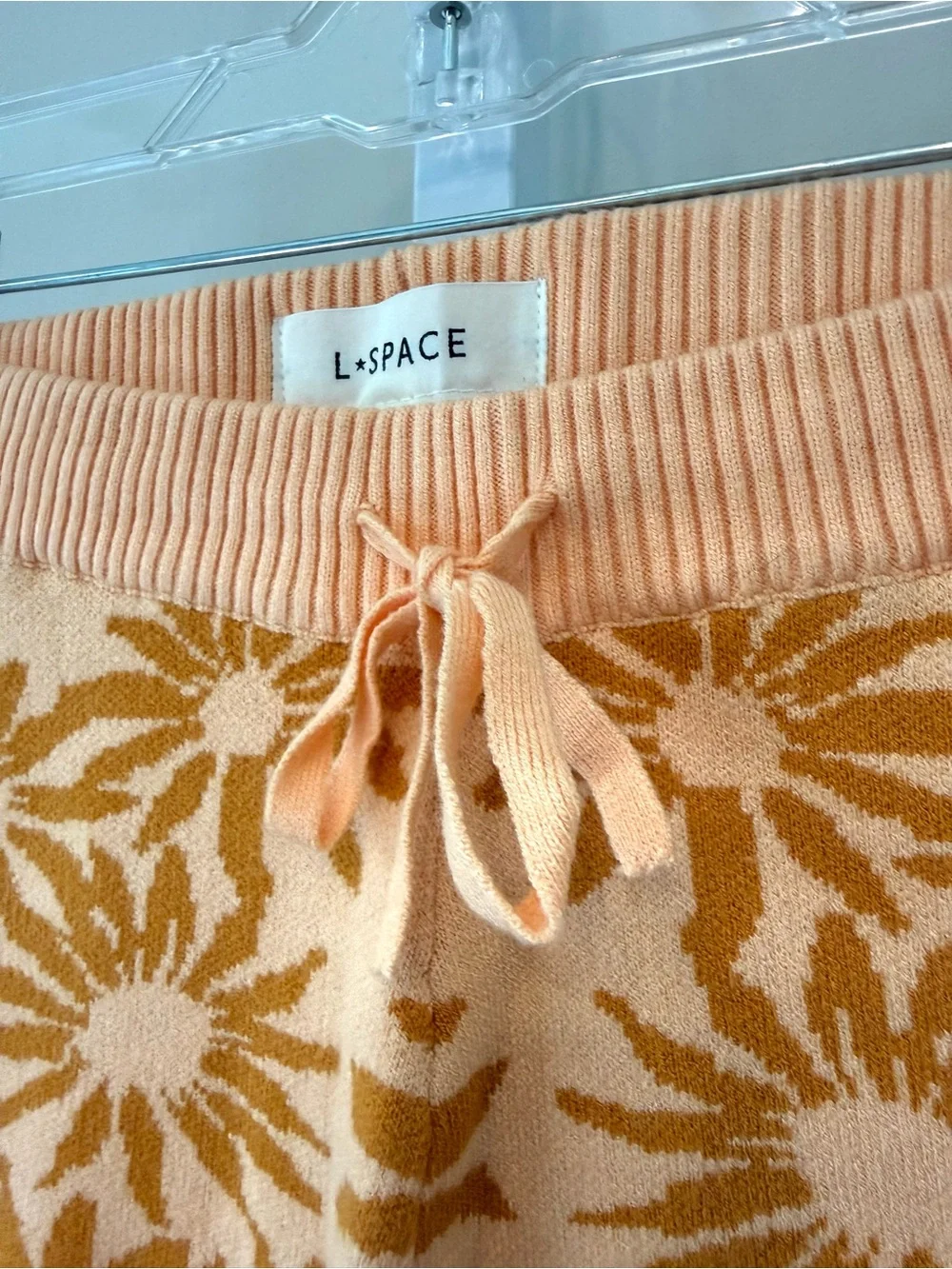 L*Space Plumeria Knit Lounge Shorts Peach Floral Drawstring Size S NWT